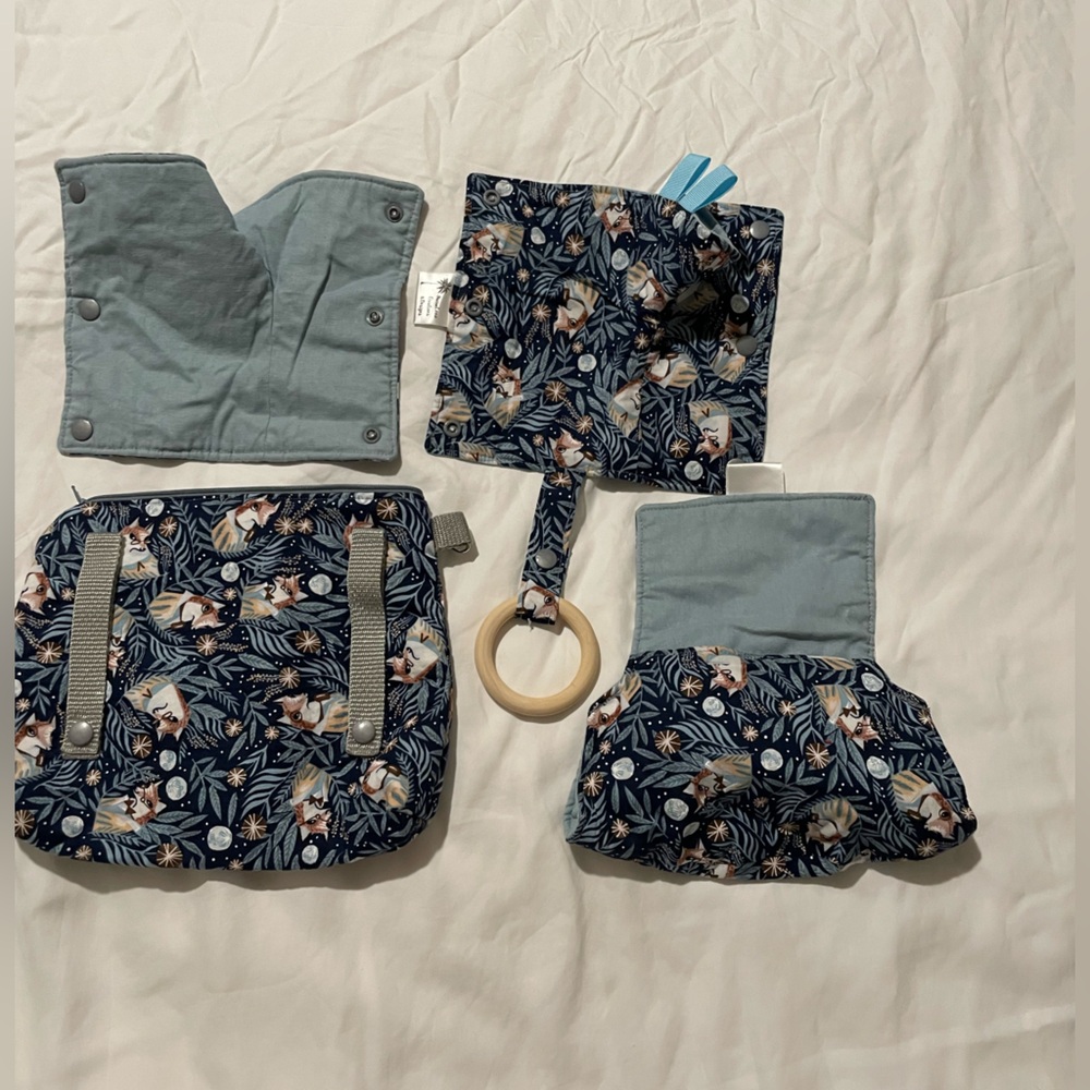 Handmade Tula Classic Explore Drool Pads with one Ring, Bib, & Fanny Pack